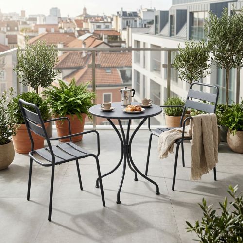 ROMANUS - set tavolo in metallo cm Ø 60 x 71h con 2 poltrone Romanus