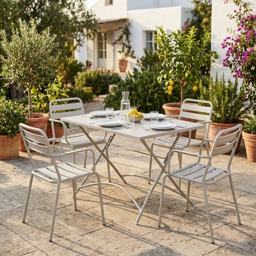 ROMANUS - set tavolo in metallo cm 110 x 70 x 72 h con 4 poltrone Romanus