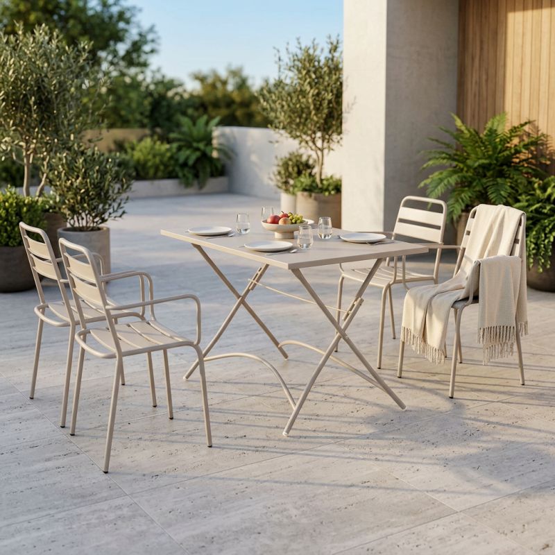 ROMANUS - set tavolo in metallo cm 110 x 70 x 72 h con 4 poltrone Romanus