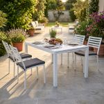 DEXTER - set tavolo in alluminio cm 160/240 x 90 x 75 h con 4 sedie Dexter