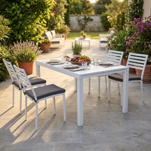 DEXTER - set tavolo in alluminio cm 160/240 x 90 x 75 h con 4 sedie Dexter