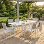 DEXTER - set tavolo in alluminio cm 160/240 x 90 x 75 h con 6 poltrone Venus