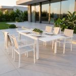 DEXTER - set tavolo in alluminio cm 160/240 x 90 x 75 h con 6 poltrone Venus