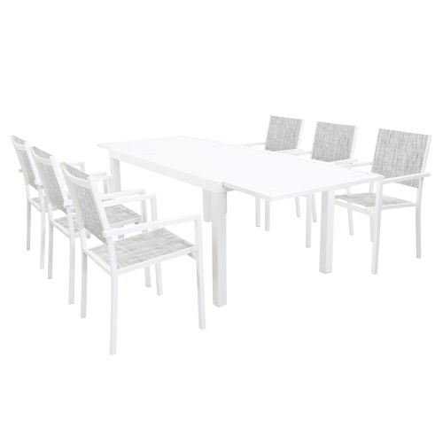 DEXTER - set tavolo in alluminio cm 160/240 x 90 x 75 h con 6 poltrone Venus