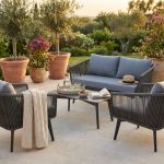 URANUS - salotto da giardino in alluminio e corda con cuscini