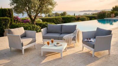 OPUS - salotto da giardino 4 posti in alluminio e textilene imbottito completo di cuscini