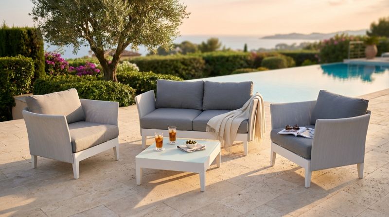 OPUS - salotto da giardino 4 posti in alluminio e textilene imbottito completo di cuscini