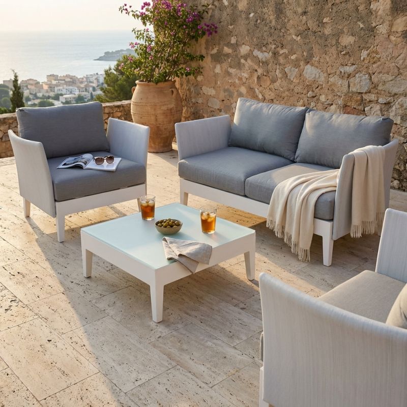 OPUS - salotto da giardino 4 posti in alluminio e textilene imbottito completo di cuscini