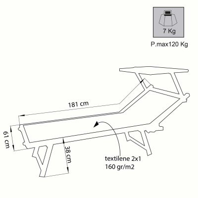 HUGO - lettino mare prendisole pieghevole in alluminio con tettuccio