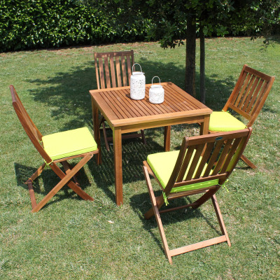 AARON - set tavolo in alluminio e teak cm 80 x 80 x 74 h con 4 sedie Dresda