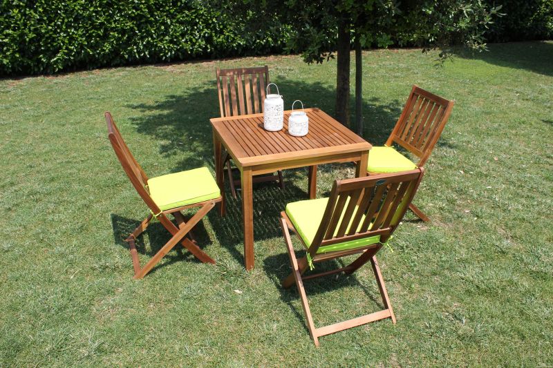 AARON - set tavolo in alluminio e teak cm 80 x 80 x 74 h con 4 sedie Dresda