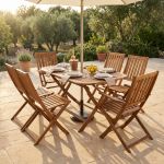 SOLEA - set tavolo in alluminio e teak cm 150 x 80 x 74 h con 4 sedie e 2 poltrone Dresda