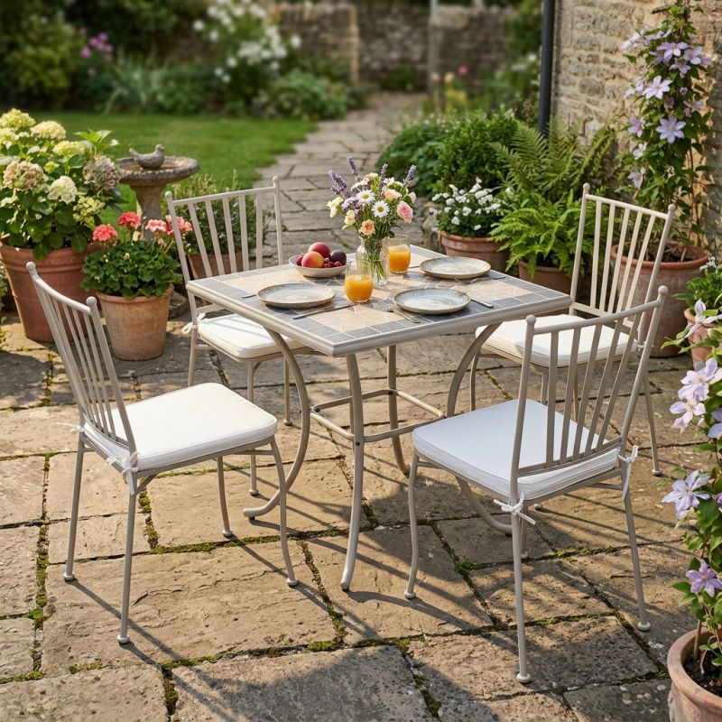 VENTUS - set tavolo in ferro cm 80 x 80 x 74 h con 4 sedie Ventus
