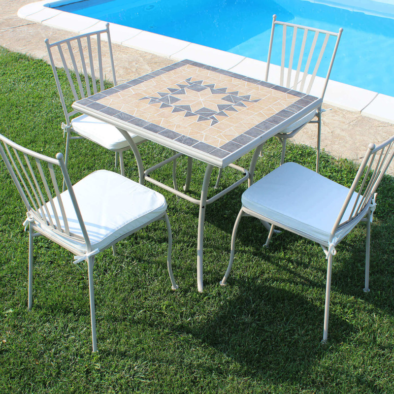 VENTUS - set tavolo in alluminio e teak cm 80 x 80 x 74 h con 4 sedie Ventus