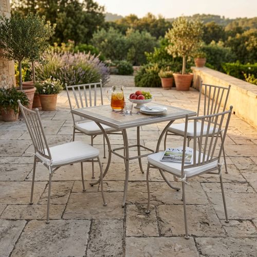 VENTUS - set tavolo in ferro cm 80 x 80 x 74 h con 4 sedie Ventus