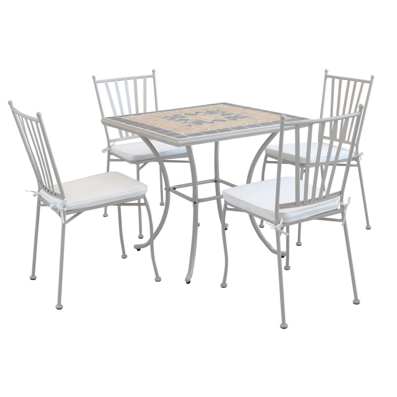 VENTUS - set tavolo in alluminio e teak cm 80 x 80 x 74 h con 4 sedie Ventus