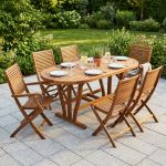 TURRIS - set tavolo in legno massiccio di acacia cm 120/160 x 70 x 74 h con 4 sedie e 2 poltrone Mulier