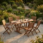 TURRIS - set tavolo in legno massiccio di acacia cm 180/240 x 100 x 74 h con 4 sedie e 2 poltrone Mulier