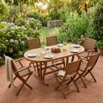 TURRIS - set tavolo in legno massiccio di acacia cm 180/240 x 100 x 74 h con 4 sedie e 2 poltrone Mulier