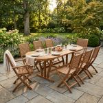 TURRIS - set tavolo in legno massiccio di acacia cm 180/240 x 100 x 74 h con 6 sedie e 2 poltrone Mulier