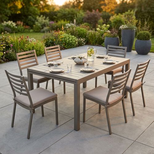 DEXTER - set tavolo in alluminio cm 200/300 x 100 x 74 h con 6 sedie Dexter