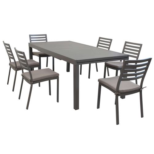 DEXTER - set tavolo in alluminio cm 200/300 x 100 x 74 h con 6 sedie Dexter