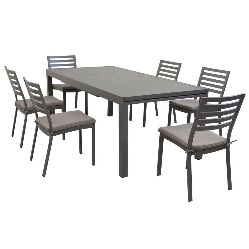 DEXTER - set tavolo in alluminio cm 200/300 x 100 x 74 h con 6 sedie Dexter