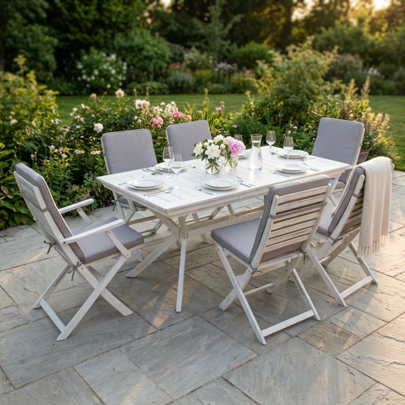 CAESAR - set tavolo in legno massiccio di acacia con 4 sedie e 2 poltrone Sortis