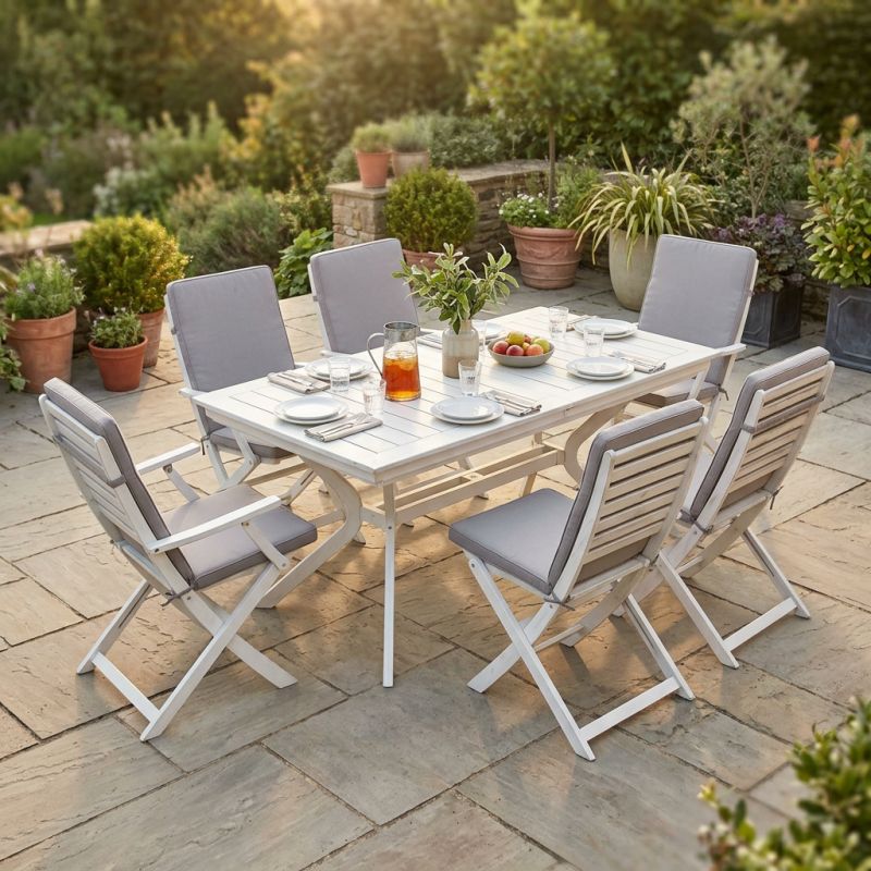 CAESAR - set tavolo in legno massiccio di acacia con 4 sedie e 2 poltrone Sortis