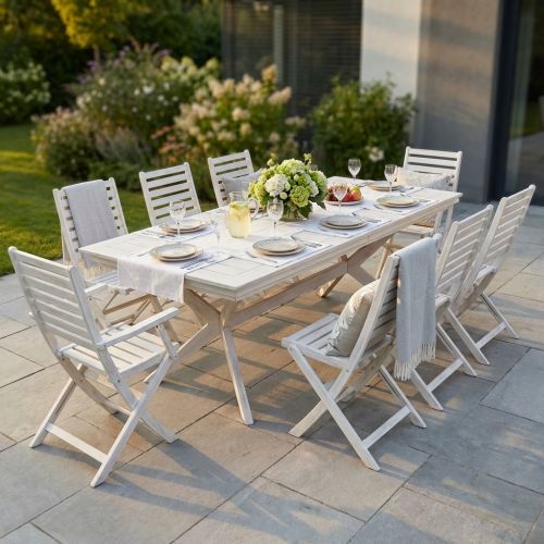 CAESAR - set tavolo in legno massiccio di acacia con 6 sedie e 2 poltrone Sortis