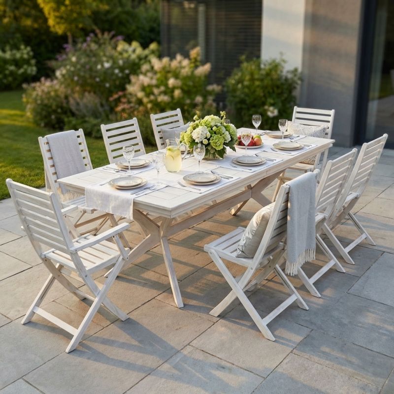 CAESAR - set tavolo in legno massiccio di acacia con 6 sedie e 2 poltrone Sortis