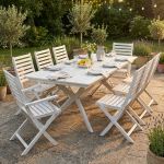 CAESAR - set tavolo in legno massiccio di acacia con 6 sedie e 2 poltrone Sortis