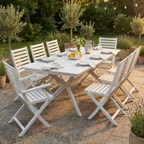 CAESAR - set tavolo in legno massiccio di acacia con 6 sedie e 2 poltrone Sortis