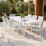 DEXTER - set tavolo in alluminio cm 200/300 x 100 x 74 h con 8 poltrone Venus