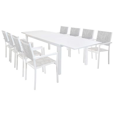 DEXTER - set tavolo in alluminio cm 200/300 x 100 x 74 h con 8 poltrone Venus