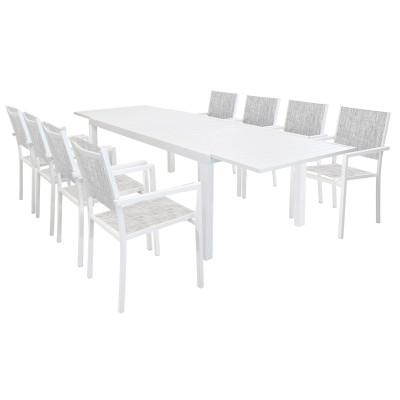 DEXTER - set tavolo in alluminio cm 200/300 x 100 x 74 h con 8 poltrone Venus