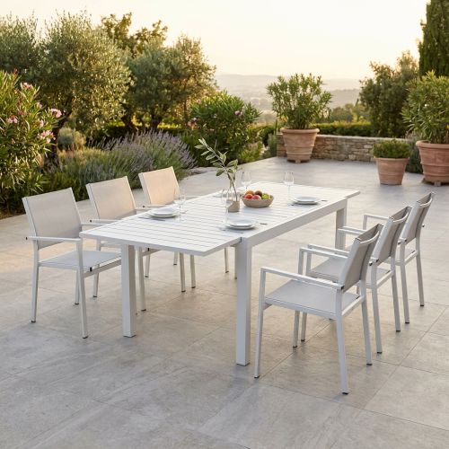 DEXTER - set tavolo in alluminio cm 160/240 x 90 x 75 h con 6 poltrone Venus