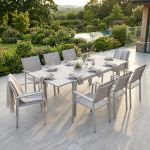 DEXTER - set tavolo in alluminio cm 160/240 x 90 x 75 h con 8 poltrone Venus