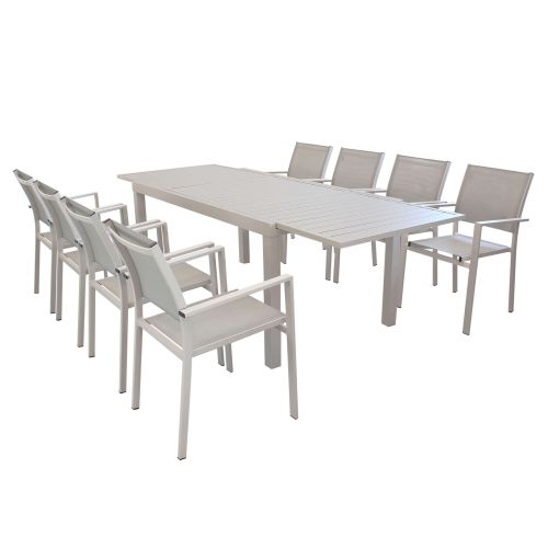 DEXTER - set tavolo in alluminio cm 160/240 x 90 x 75 h con 8 poltrone Venus