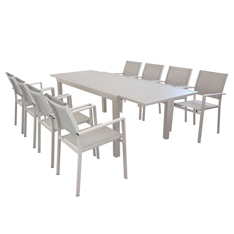 DEXTER - set tavolo in alluminio cm 160/240 x 90 x 75 h con 8 poltrone Venus