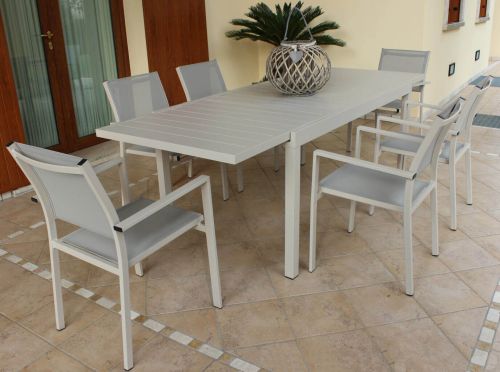 DEXTER - set tavolo in alluminio cm 160/240 x 90 x 75 h con 8 poltrone Venus