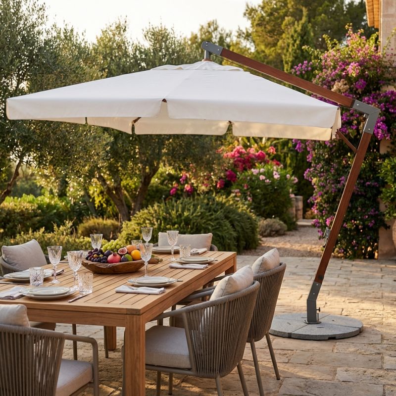 VICTOR - ombrellone da giardino decentrato con palo in legno 3 x 4 con mantovana