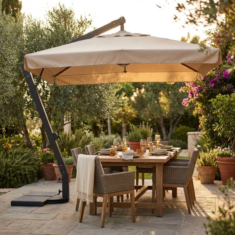 VICTOR - ombrellone da giardino decentrato metallo 3 x 3 con mantovana