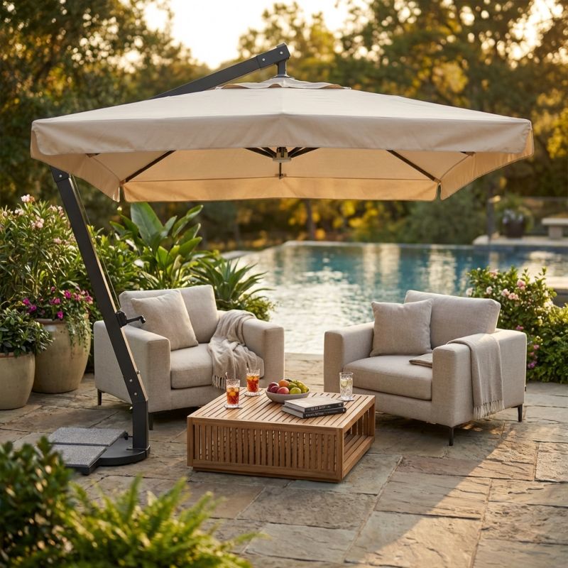 VICTOR - ombrellone da giardino decentrato metallo 3 x 3 con mantovana