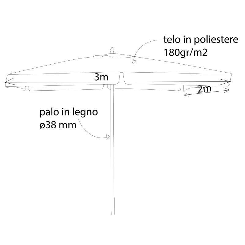 DOMINUS - ombrellone da giardino palo centrale in legno 2 x 3 m