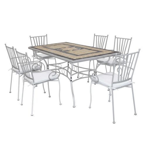 VENTUS - set tavolo in ferro cm 160 x 90 x 74 h con 6 poltrone Ventus