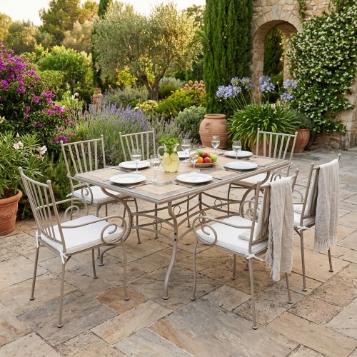 VENTUS - set tavolo in ferro cm 160 x 90 x 74 h con 6 poltrone Ventus