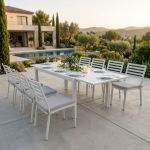 DEXTER - set tavolo in alluminio cm 160/240 x 90 x 75 h con 8 sedie Dexter