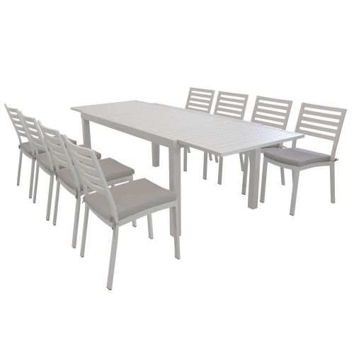 DEXTER - set tavolo in alluminio cm 160/240 x 90 x 75 h con 8 sedie Dexter
