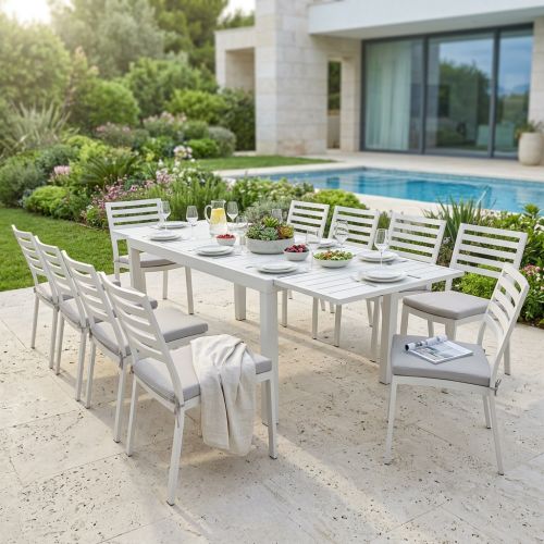 DEXTER - set tavolo in alluminio cm 160/240 x 90 x 75 h con 8 sedie Dexter